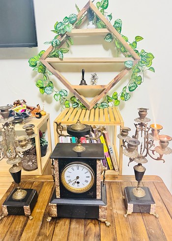 Klasik Siyah Masa Saati ve Şamdan Seti - Görsel 18