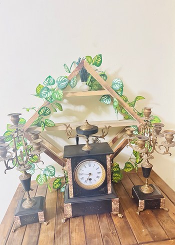 Klasik Siyah Masa Saati ve Şamdan Seti - Görsel 2