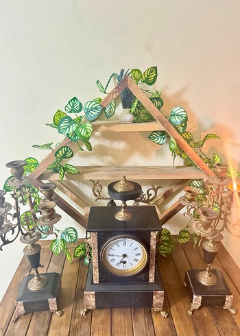 Klasik Siyah Masa Saati ve Şamdan Seti - Görsel 7