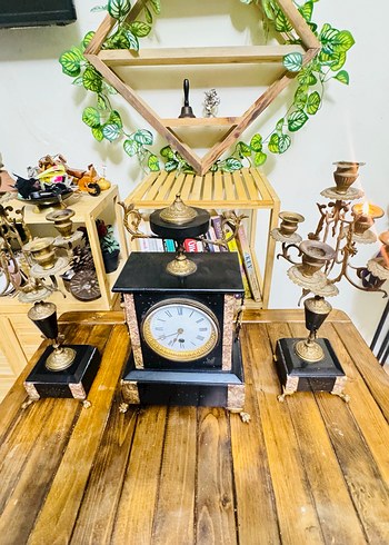 Klasik Siyah Masa Saati ve Şamdan Seti - Görsel 15