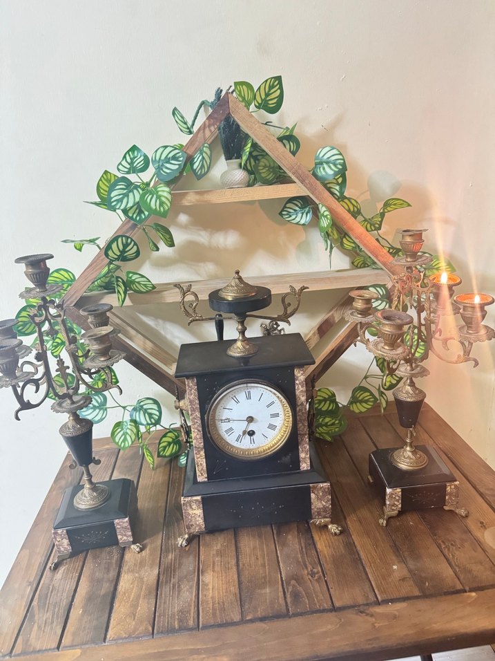 Klasik Siyah Masa Saati ve Şamdan Seti - Görsel 5