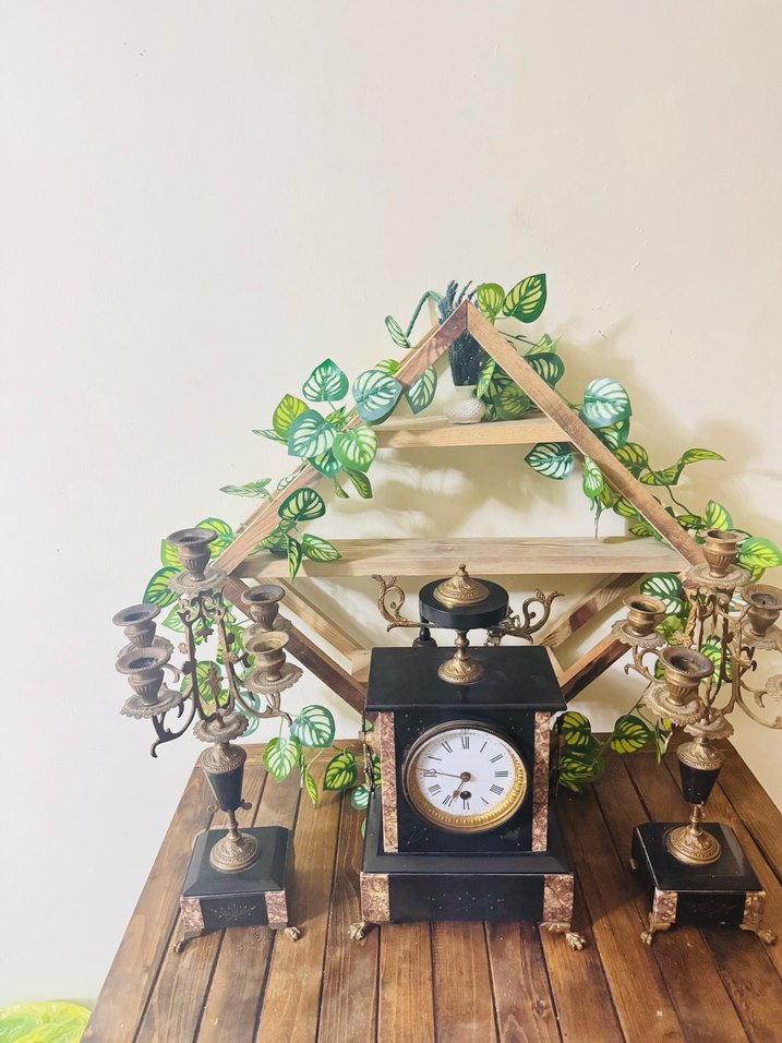 Klasik Siyah Masa Saati ve Şamdan Seti - Görsel 3