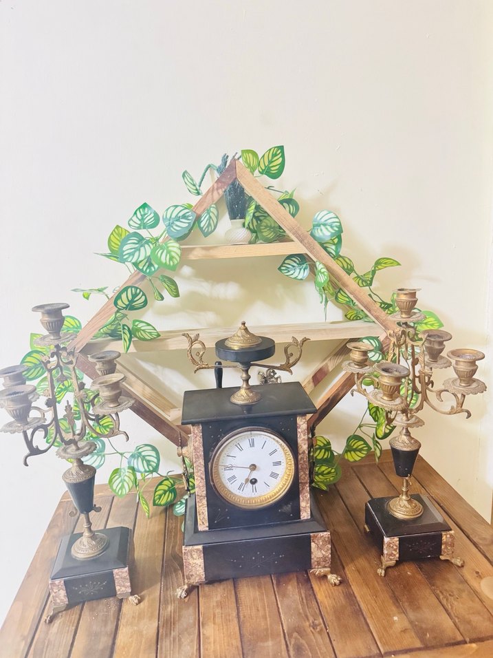 Klasik Siyah Masa Saati ve Şamdan Seti - Görsel 2