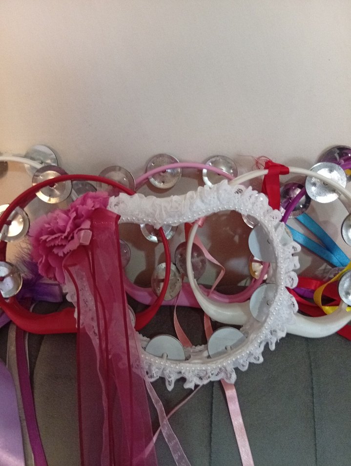 Renkli Nakışlı Kurdeleli  Tefler - Görsel 4