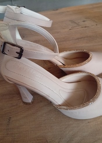 Bej Stiletto Topuklu Kadın Abiye Ayakkabı - Görsel 6