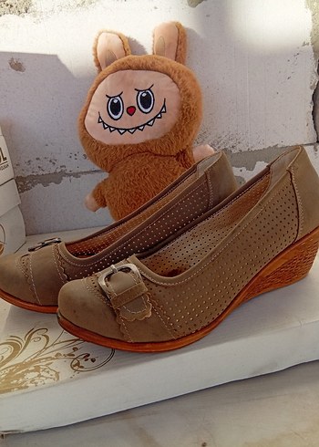 Bej Süet Kadın Dolgu Topuklu Babet - Görsel 2