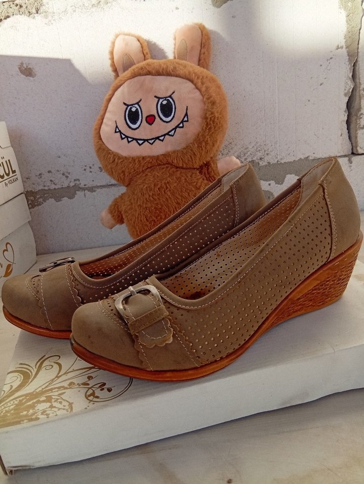 Bej Süet Kadın Dolgu Topuklu Babet - Görsel 2