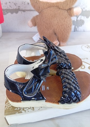 Kız Çocuk Siyah Örgü Detaylı Sandalet - Görsel 4