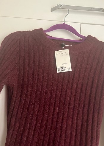 Bordo Uzun Kollu Triko Midi Elbise - Görsel 3