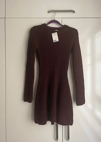 Bordo Uzun Kollu Triko Midi Elbise - Görsel 2