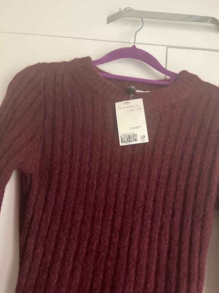 Bordo Uzun Kollu Triko Midi Elbise - Görsel 3