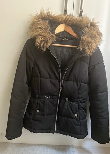 Kürklü Kapüşonlu Siyah Kadın Kış Montu - Görsel 2