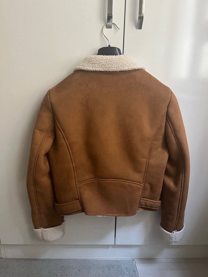 Kürk Detaylı Kahverengi biker Kadın Ceket - Görsel 4
