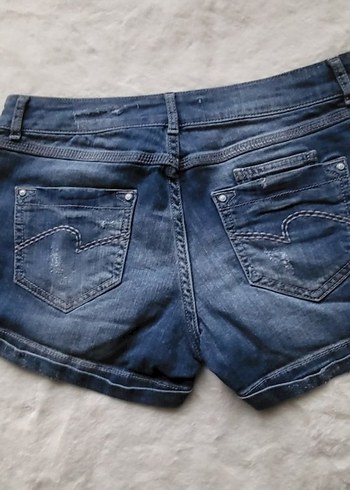 Kadın Mavi Düğmeli Mini Denim Şort - Görsel 5