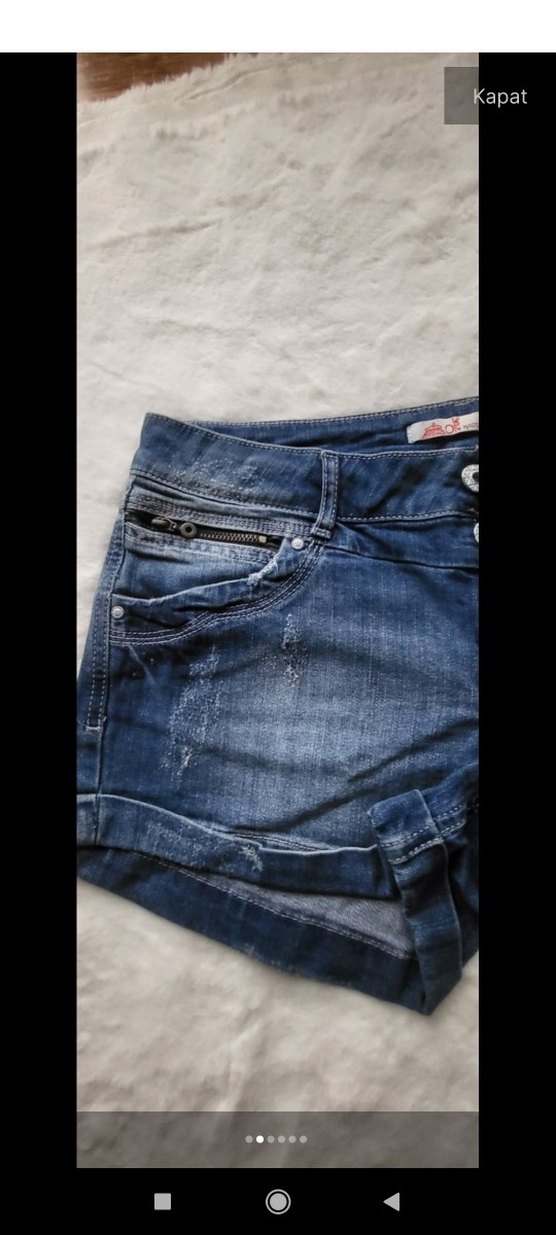 Kadın Mavi Düğmeli Mini Denim Şort - Görsel 2