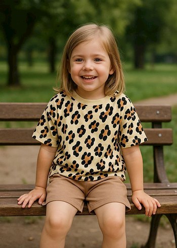 Kız Çocuk Leopar Desenli Kısa Kollu Tişört - Görsel 2