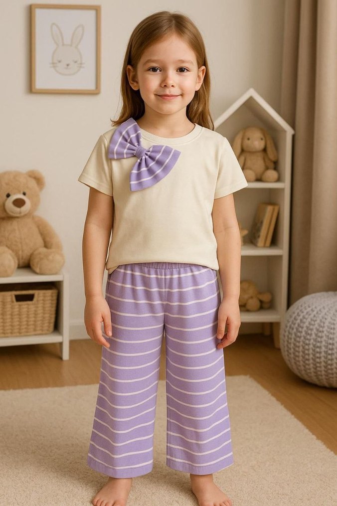 Mor Bağcıklı Kız Çocuk Eşofman Altı - Görsel 2