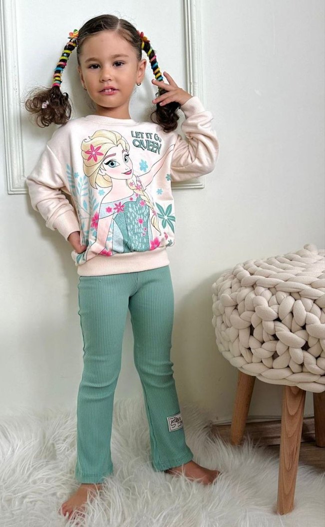 Kız Çocuk Pembe Baskılı Triko Eşofman Takımı - Görsel 3