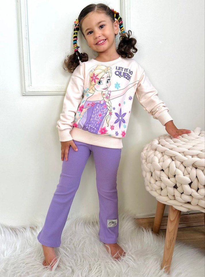Kız Çocuk Pembe Baskılı Triko Eşofman Takımı - Görsel 2