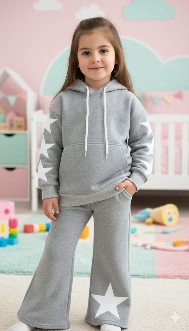 Kız Çocuk Mor Kapüşonlu Nakışlı Eşofman Takımı - Görsel 4