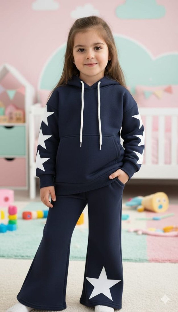 Kız Çocuk Mor Kapüşonlu Nakışlı Eşofman Takımı - Görsel 3