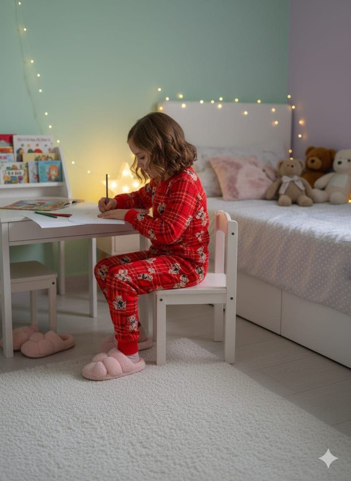 Kırmızı Bağlama Desenli Kadın Pijama Takımı - Görsel 2