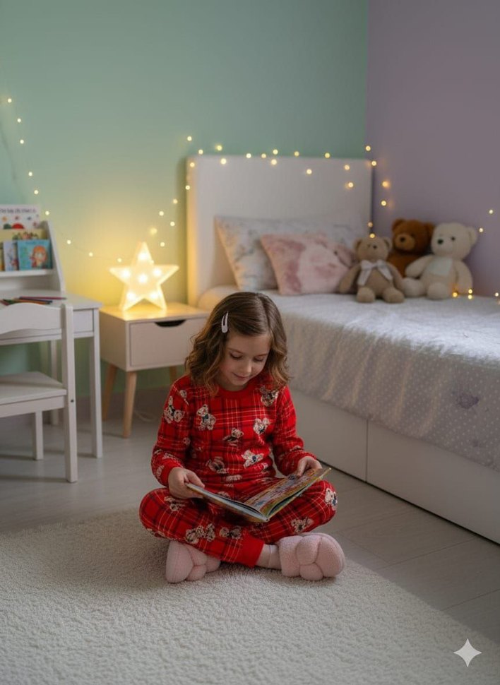 Kırmızı Bağlama Desenli Kadın Pijama Takımı - Görsel 4