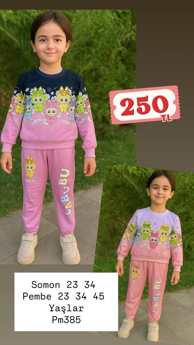 Kız Çocuk Pembe Fiyonk Detaylı Eşofman Takımı - Görsel 2