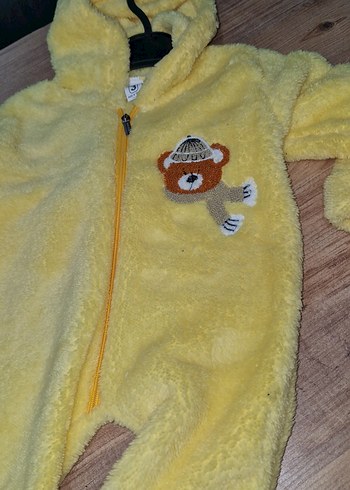 Sarı Peluş Bebek Tulum, Ayıcık Desenli - Görsel 3