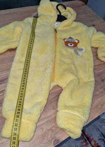Sarı Peluş Bebek Tulum, Ayıcık Desenli - Görsel 4