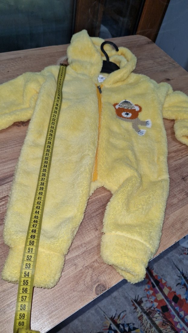 Sarı Peluş Bebek Tulum, Ayıcık Desenli - Görsel 4