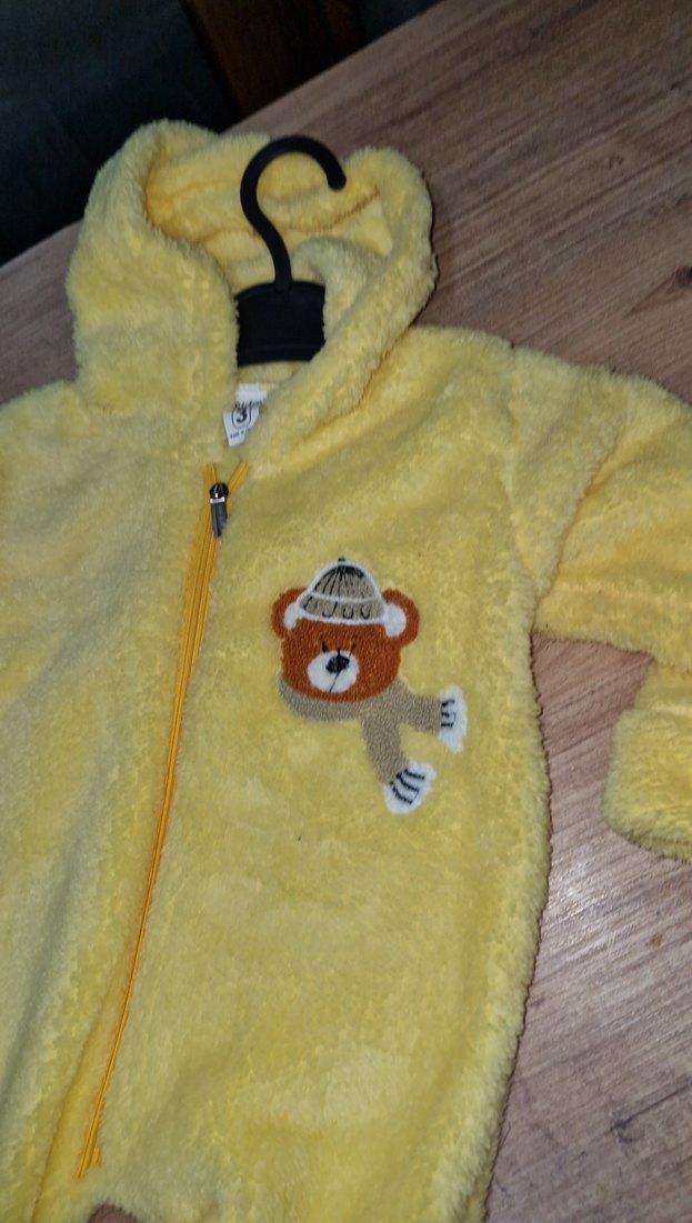 Sarı Peluş Bebek Tulum, Ayıcık Desenli - Görsel 2