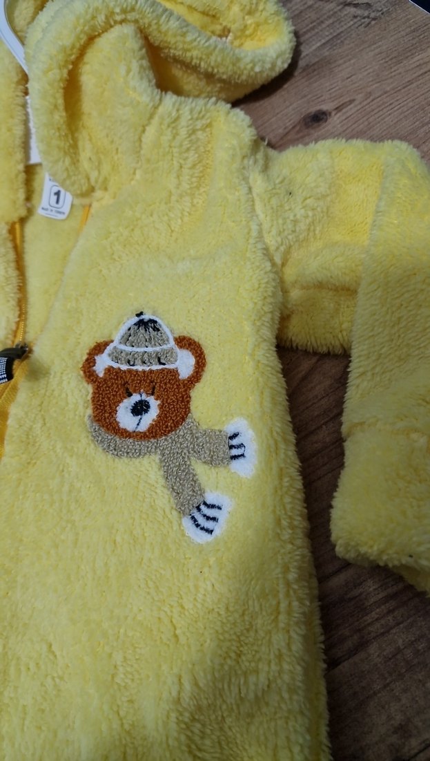 Sarı Peluş Bebek Tulum Ayıcık Desenli - Görsel 3