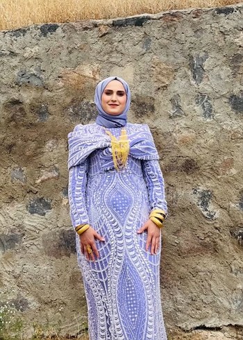 Bohem Etnik Desenli Uzun Gri Abiye