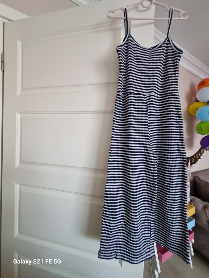 Uzun Çizgili tulum Hamile Elbisesi - Görsel 2