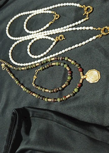 Accessorize İki adet arpa inci set ve kantaşı tasarım kolye set