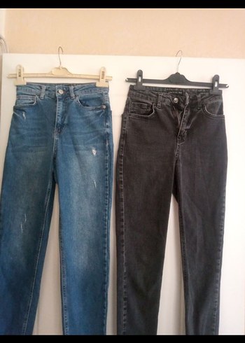 LC Waikiki Gri ve Mavi Kadın Denim yüksek bel Pantolon