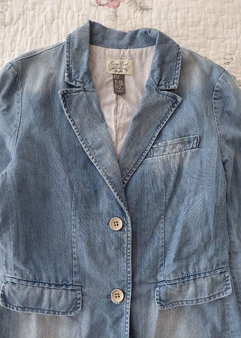 Düğmeli Kız Çocuk Denim Ceket, Normal Boy, Mavi