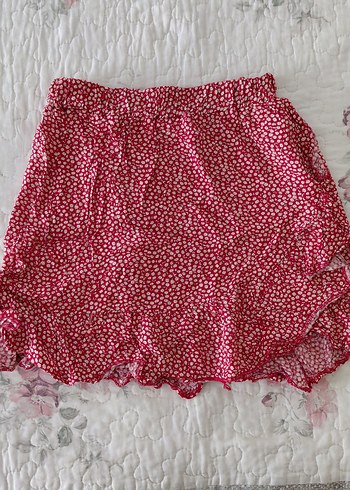 Kırmızı Fırfırlı Kadın Mini Etek