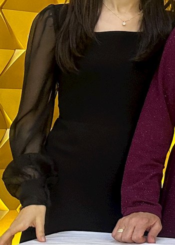Abiye Uzun Siyah tül kollu uzun kollu balık model Kadın Abiye Elbise