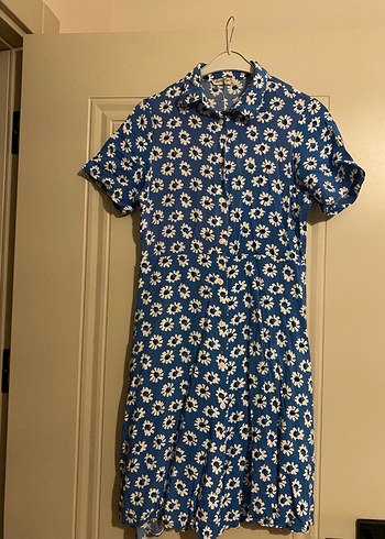 Mavi Bohem Çiçek desenli Gömlek Elbise - Görsel 2