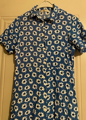 Mavi Bohem Çiçek desenli Gömlek Elbise - Görsel 4