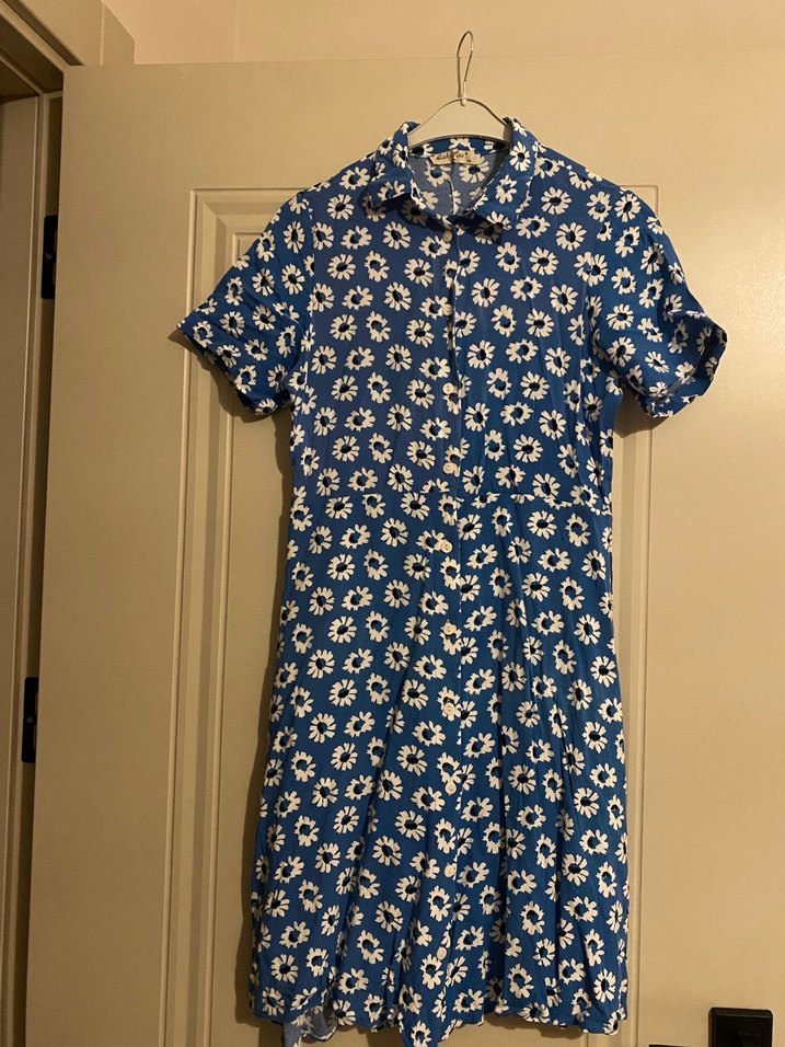 Mavi Bohem Çiçek desenli Gömlek Elbise - Görsel 2