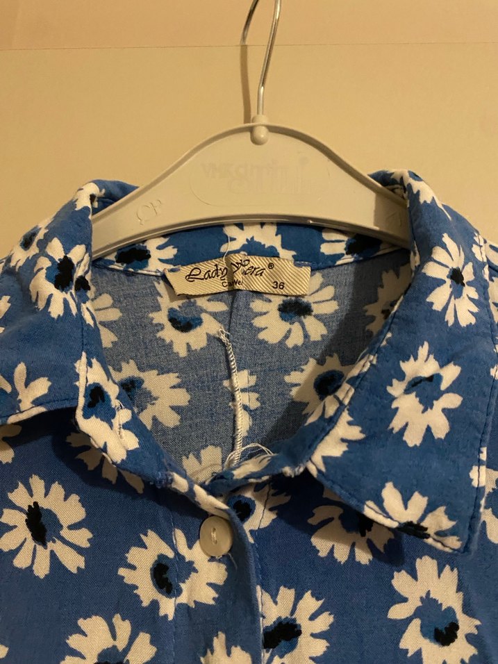 Mavi Bohem Çiçek desenli Gömlek Elbise - Görsel 3