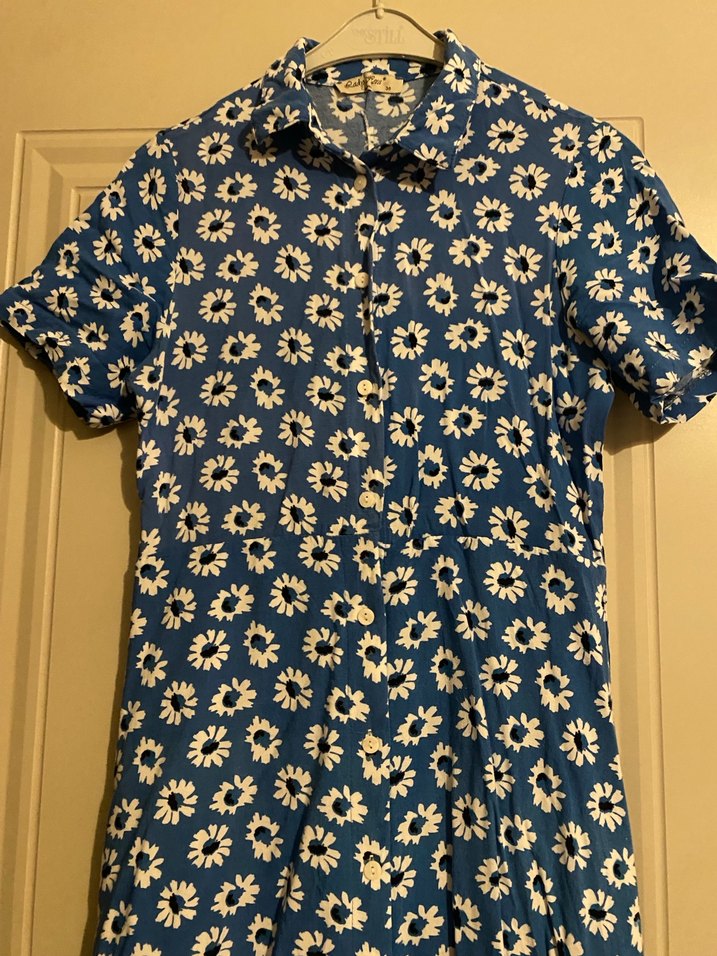 Mavi Bohem Çiçek desenli Gömlek Elbise - Görsel 4