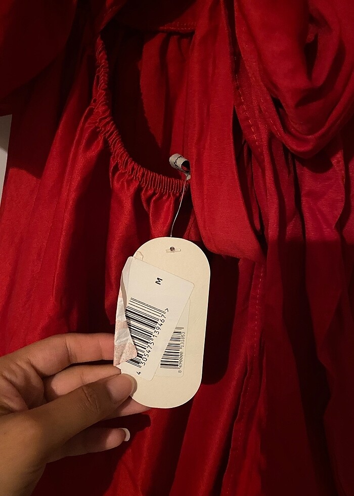 Kırmızı balon kol elbise - Görsel 4