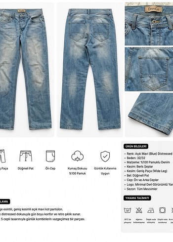 Collezione Erkek Mavi Denim Bol Kesim Fermuarli Jean
