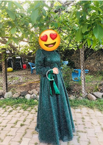 Yeşil Uzun Bohem Yüksek Yakalı Elbise