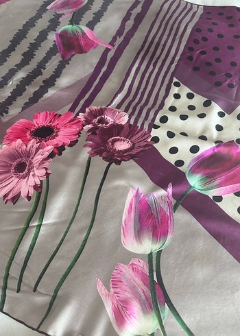 Pembe Gri Desenli Bohem Kadın Eşarp ARMİNE - Görsel 5