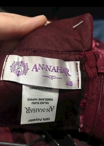40 Beden Bordo Nakışlı Uzun Kollu Abiye Elbise